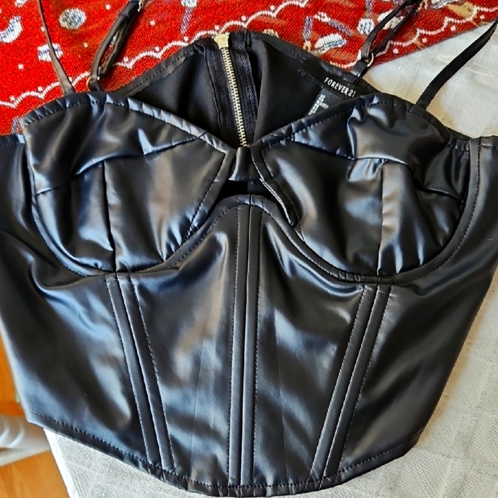 Black Faux Leather Corset Top Forever 21